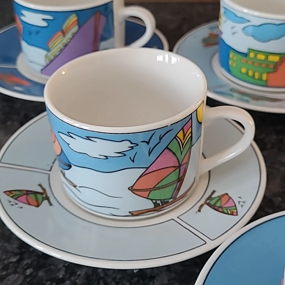 NEW - Nautical Themed Espresso Cups and Saucers - Set of 6 - Picture 4 of 14
